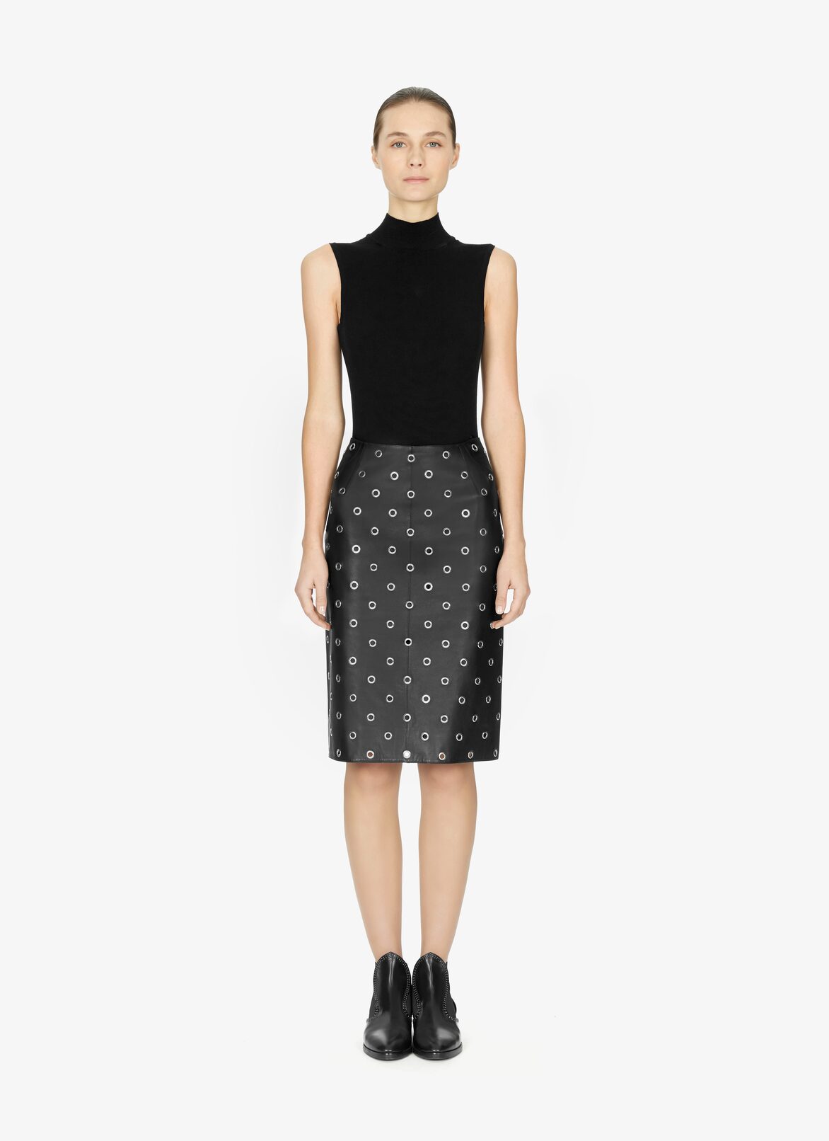 Lambskin Eyelet Pencil Skirt ALAÏA BLACK LAMBSKIN EYELET PENCIL SKIRT